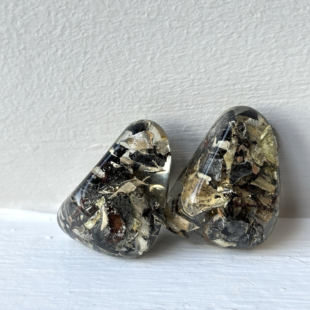 Jackie Brazil Sobral Earrings Resin Large Gray Clip On